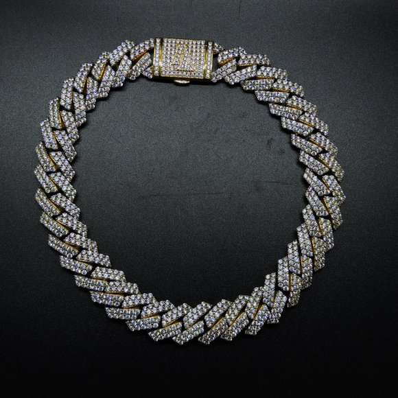 Iced London Gold Plated Diamond Prong Link Choker - Picture 2 of 11